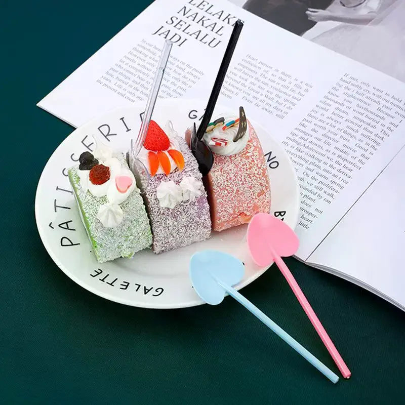 100pcs Heart Shape Disposable Spoons - Colorful Long Handle Dessert Spoons For Ice Cream, Cake, Pastry, Mooncakes | Cute Party Oasis Select