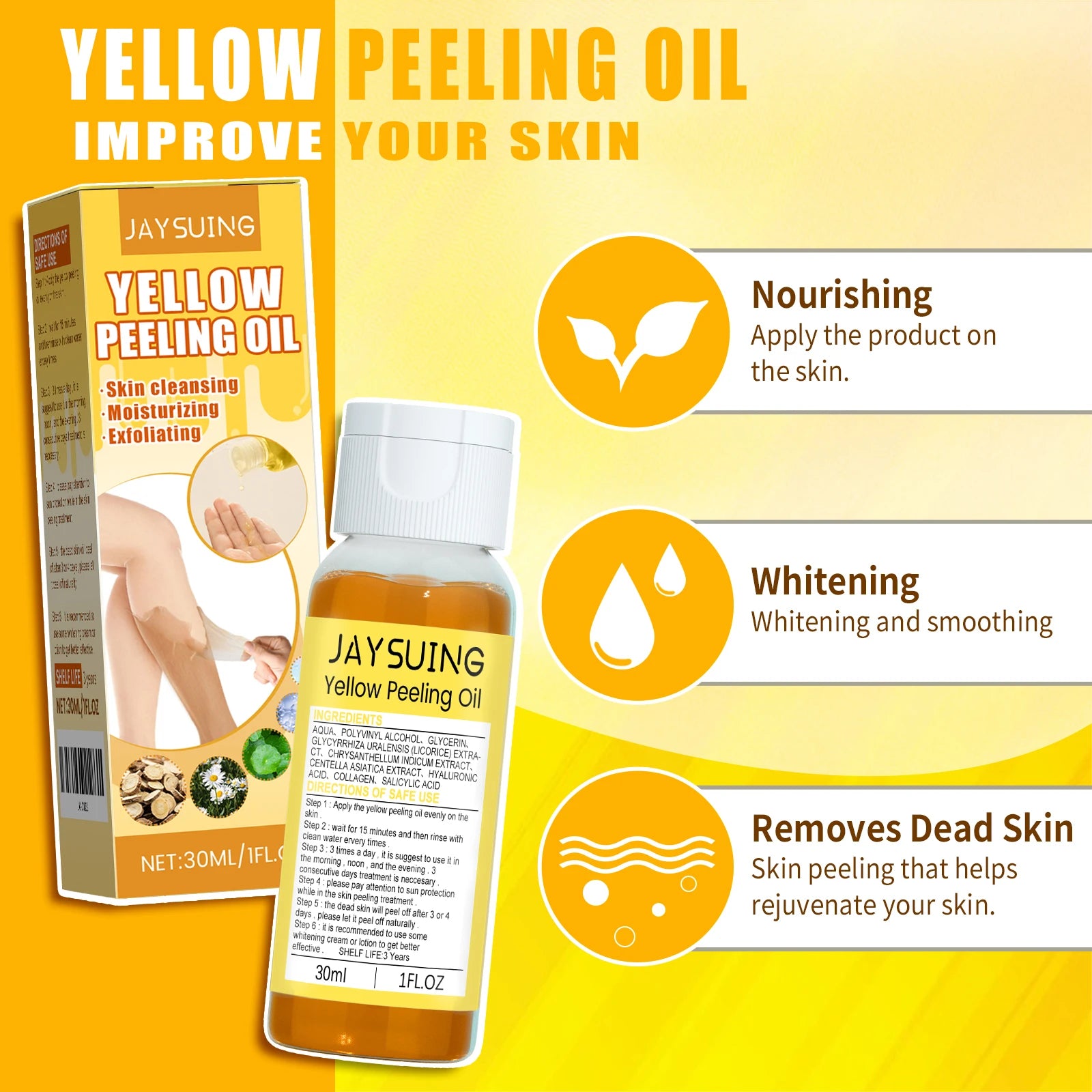 Jaysuing Whitening Yellow Peeling Oil – Dark Spot & Exfoliating Skin Peeling Oil Oasis Select