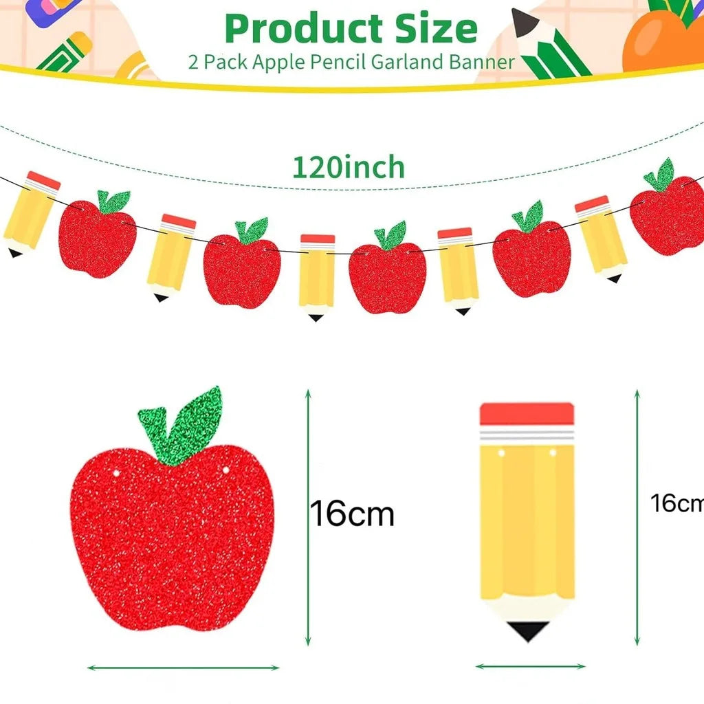 Glitter Apple & Pencil Banner | Back to School Garland Decor