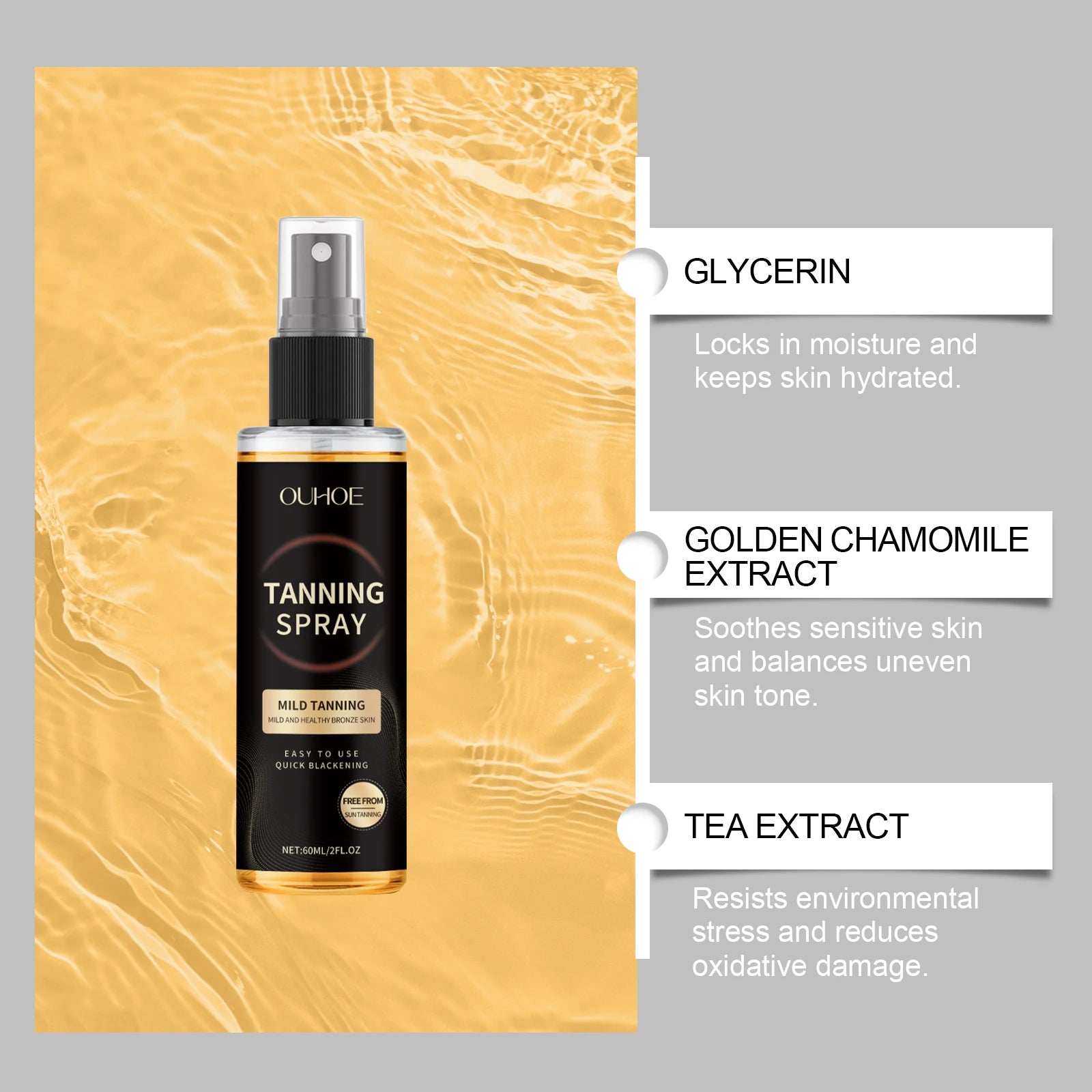 OUHOE Sunless Self Tanning Bronzing Spray Mist 60ml Self Tanning Spray Oasis Select