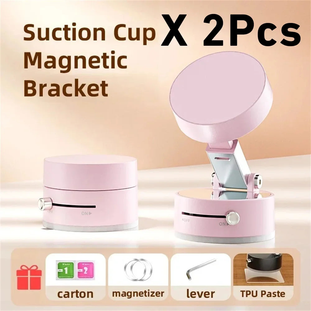 Magnetic Mobile Phone More Portable Vacuum Bracket Adjustable Double-Sided Suction Cup Holder Lazy Stand For All Smartphone Oasis Select Pink 2pcs