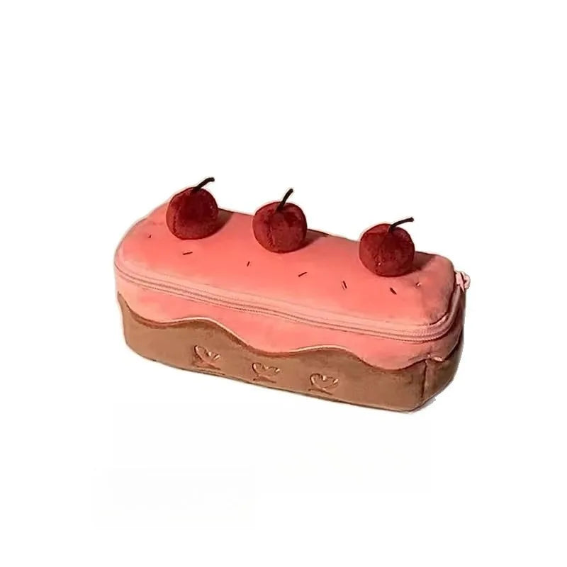 1Pcs Cute Pencil Bag Plush Cherry Cake Pencil Case Large Capacity Student Stationery Storage for Girls Kids Back to School Gift Oasis Select