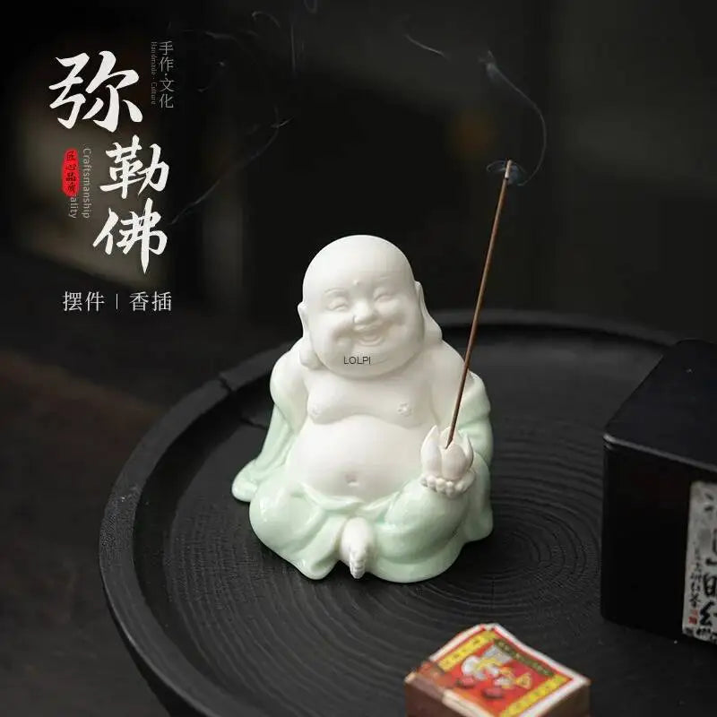 Zen Maitreya Tea Pet Ornament Incense Holder Incense Stick Sandalwood Incense Burner Incense Stand Ceramic Little Oasis Select
