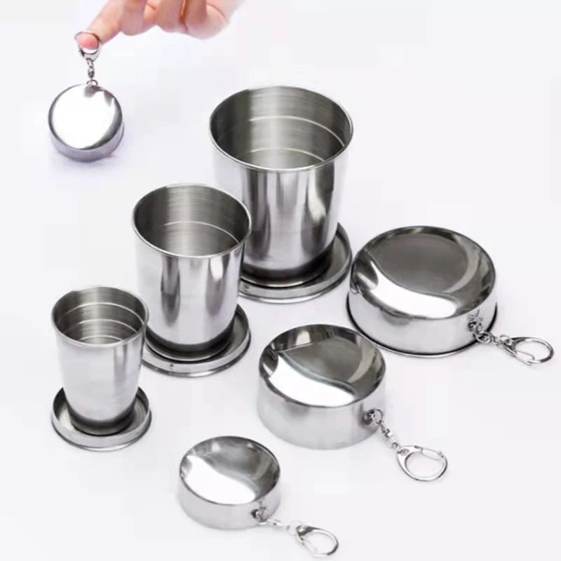 250ml Stainless Steel Keychain Water Cup with Retractable Teacups Portable Collapsible Outdoor Travel Camping Folding Cup Oasis Select