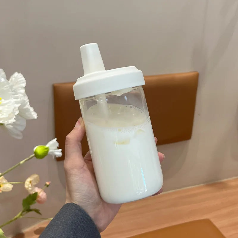 500/800ML Large-capacity Straw Cup, Food-grade Transparent PP Material,Portable Ins Style Water Cup, Juice Milk Tea Cup Oasis Select White-500ml
