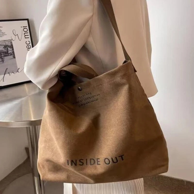 1Pcs Beige Canvas Tote Bag Adjustable Strap Large Capacity Shoulder Bag For School Commute Shopping Travel Oasis Select