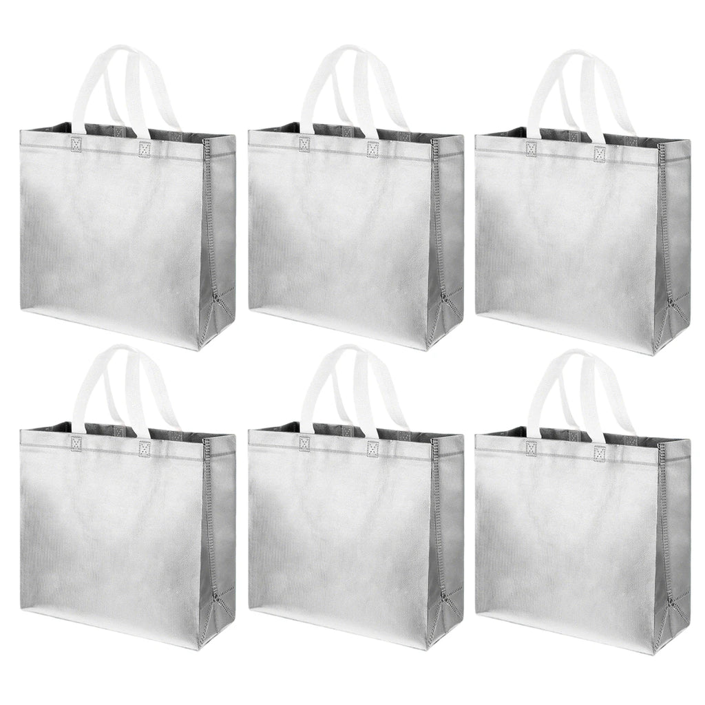 4/6/8PCS Eeusable Gift Bags with Handles Elegant Sliver Gift Bags Independence Day Birthdays Parties Holidays Wedding Shopping Oasis Select Silver 6pcs 32x28x12cm
