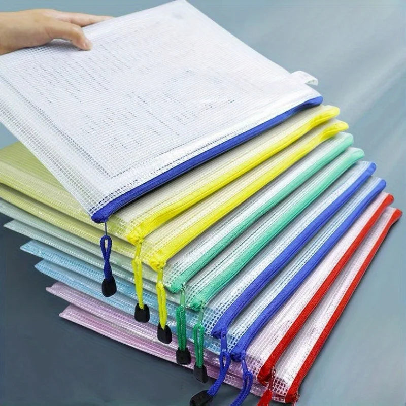 5pcs Thickened A4 file bag with zipper, PVC transparent mesh, large capacity student stationery, office supplies, data file bag Oasis Select