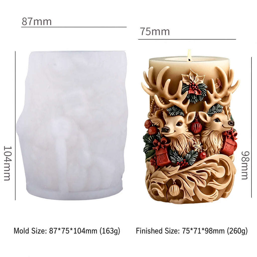 Double Deer Candle Mold Flexible Christmas Candle Mold Cylindrical Silicone Candle Mold Soft For Christmas Home Decoration Oasis Select Clear White