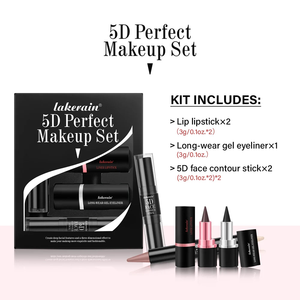 5pcs Perfect Makeup Set With Contouring Stick Eyeliner And Lipstick Easy Coloring Sweatproof Long Lasting Daily Makeup Set Oasis Select