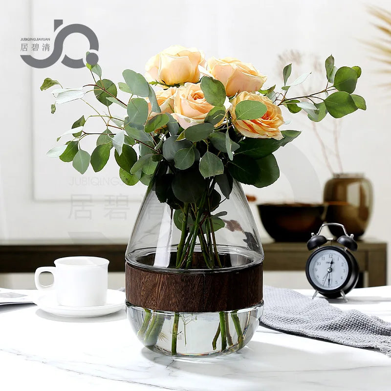 Modern Simple and Creative Wooden Piers Glass Vases Tabletops Home Flower Arrangements and Study Decorations Flower Vase Oasis Select