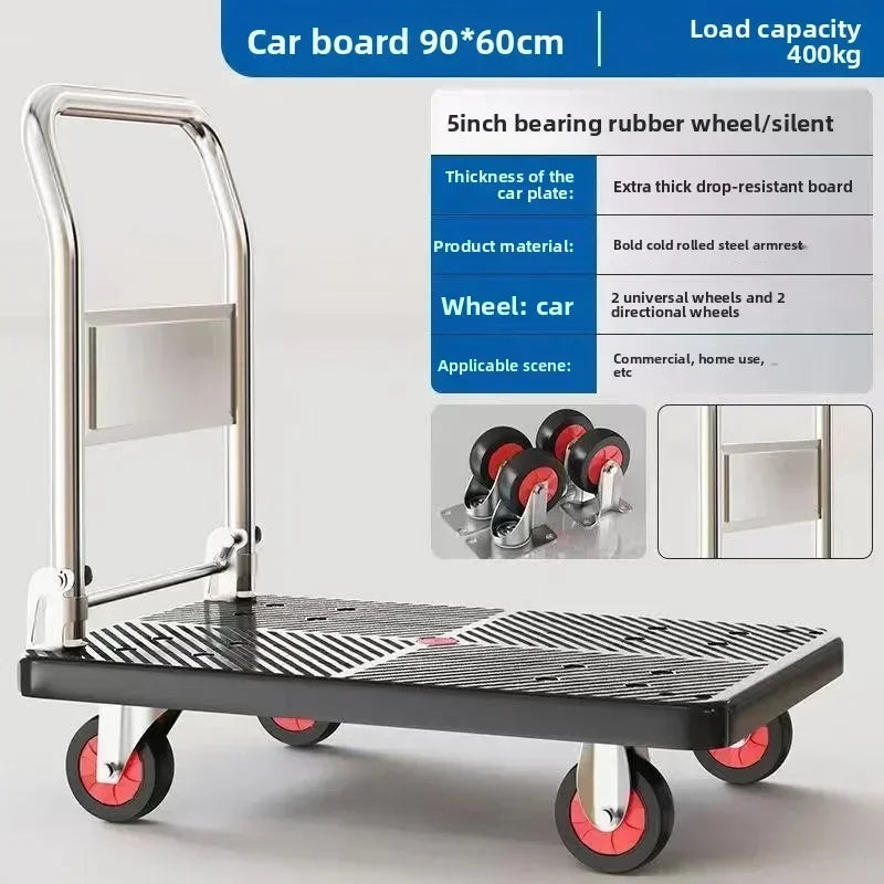 Trolley Folding Pull Goods Small Pull Truck Warehouse Trailer Portable Four Wheel Silent Handling Flat Truck Oasis Select 90E