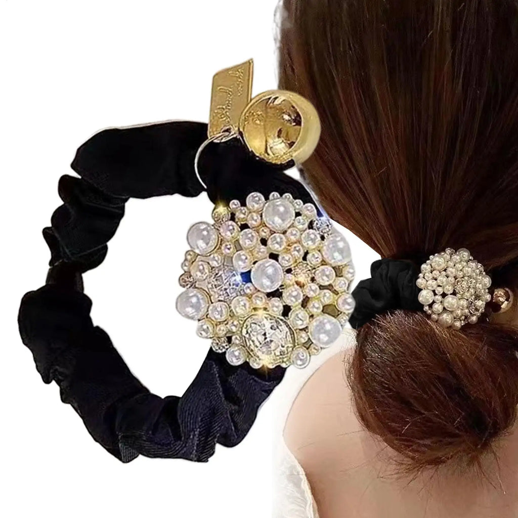 Hair Scrunchie 1PC Pearl Rhinestone Hair Tie Luxury Styling Womens Ponytail Hair Tie Scrunchie Adult Hair Band Elastic Hair Tie Oasis Select