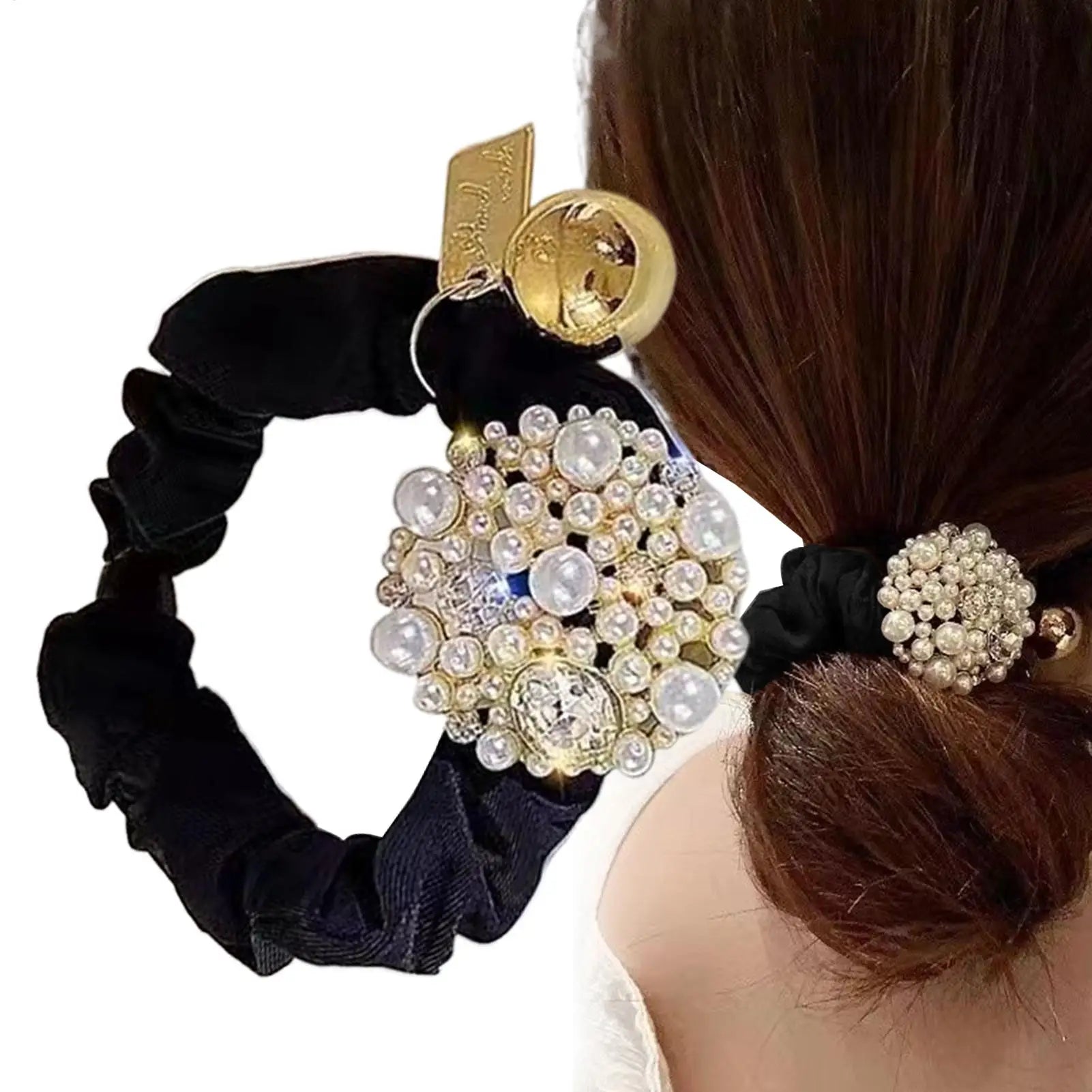 Hair Scrunchie 1PC Pearl Rhinestone Hair Tie Luxury Styling Womens Ponytail Hair Tie Scrunchie Adult Hair Band Elastic Hair Tie Oasis Select
