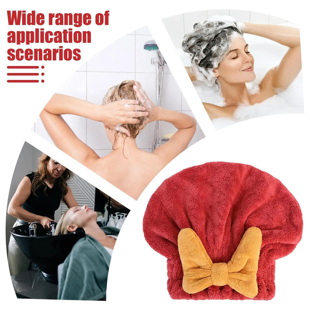 1Pc Hair Drying Towels Head Wrap with Bow-Knot Shower Cap Hair Turban HairWrap Bath Cap for Curly Long Wet Hair Drying Hair Oasis Select