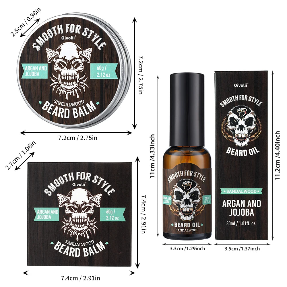 Sandalwood Beard Care Set: Oil & Balm with Argan Oil. Strengthens, hydrates, softens, adds luster. Sandalwood scent. Perfect gif Oasis Select