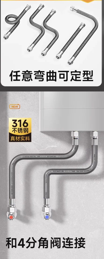 1pcs 20-200cm Basin&Toilet Flexible G1/2" 304 Stainless Steel Bathroom Plumbing Hose Heater Corrugated Pipes with Wrench Pipe Oasis Select