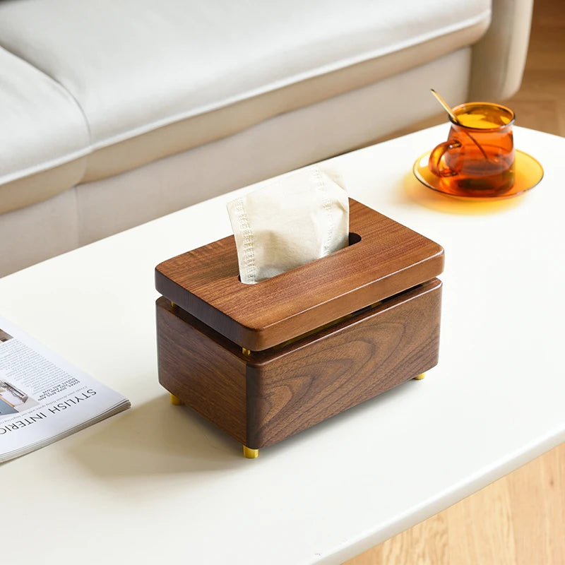 1PC Black Walnut Tissue Box Light Luxury Solid Wood Household Living Room Desktop Paper Box Toilet Wooden Oasis Select