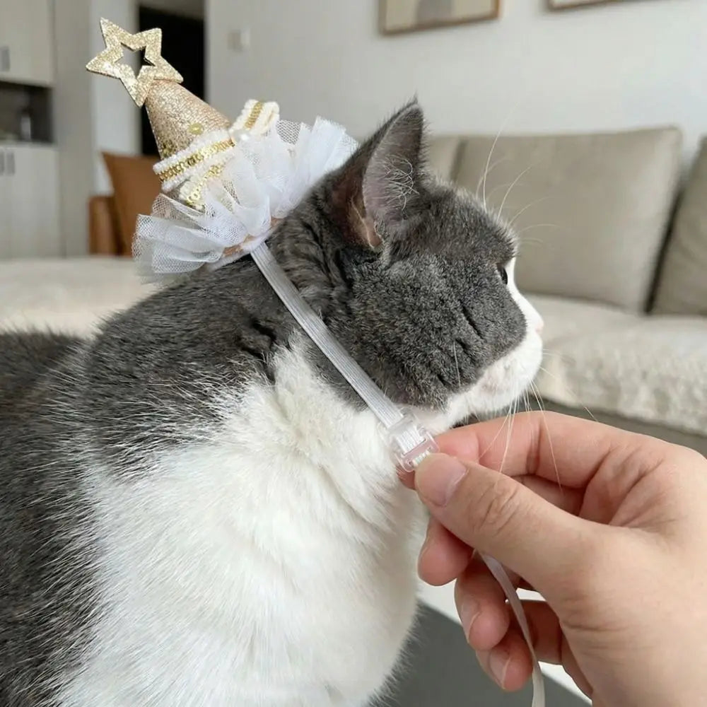 Adjustable Pet Birthday Party Hat – Sequin Princess Hat for Cats & Dogs