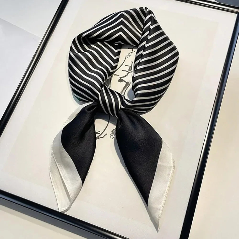 Versatile Casual Women's Hairbands 70x70cm Printed Shawls Wraps Imitation Silk Neck Tie Hijab for Women Oasis Select 70x70cmBlack1