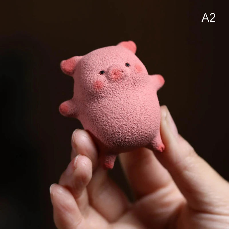Purple Clay Mini Pig Figurine Tea Pet Feng Shui Wealth Attractor Home Office Decor Ornament Collectible Piggy Sculpture Oasis Select A2