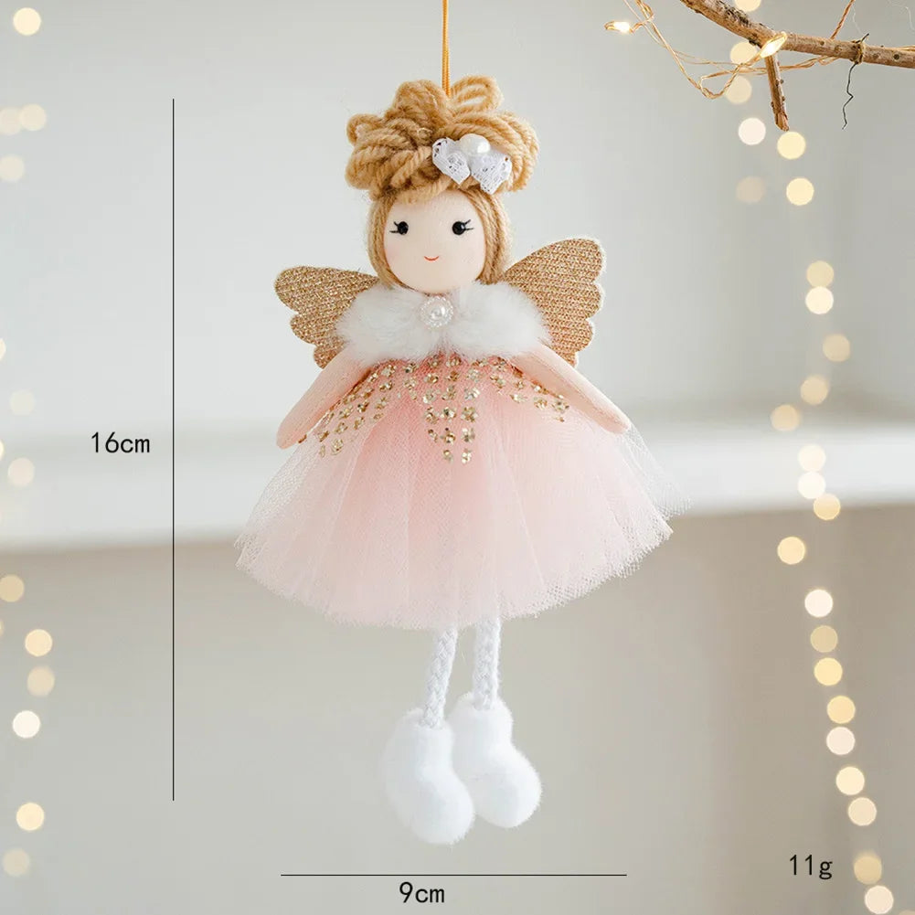 16*9CM Christmas Plush Mesh Angel Doll Pendant Cartoon Cute Wings Girl Doll Christmas Tree Decoration Bedside Hanging Oasis Select