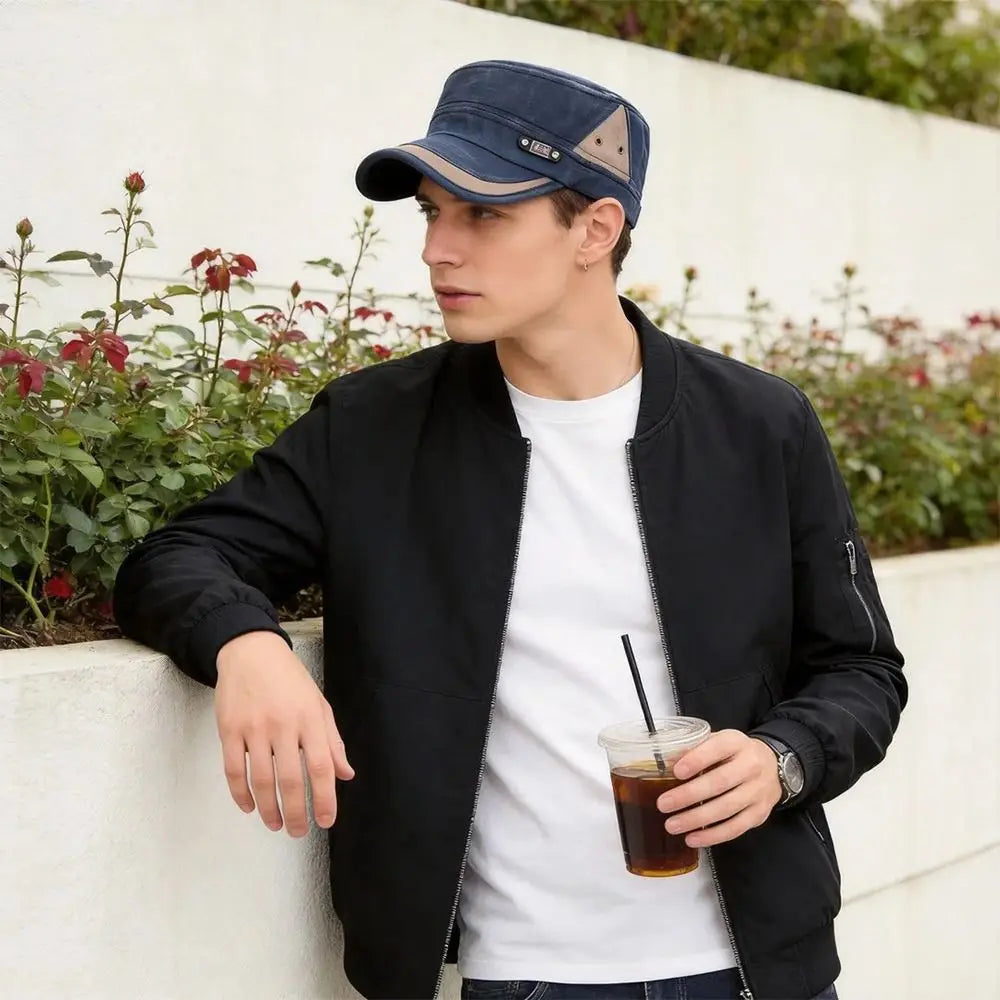 Fashion Anti-UV Fishing Hat Cotton Adjustable Sun Hat Retro Outdoor Sunscreen Flat Top Hat Men Women Oasis Select