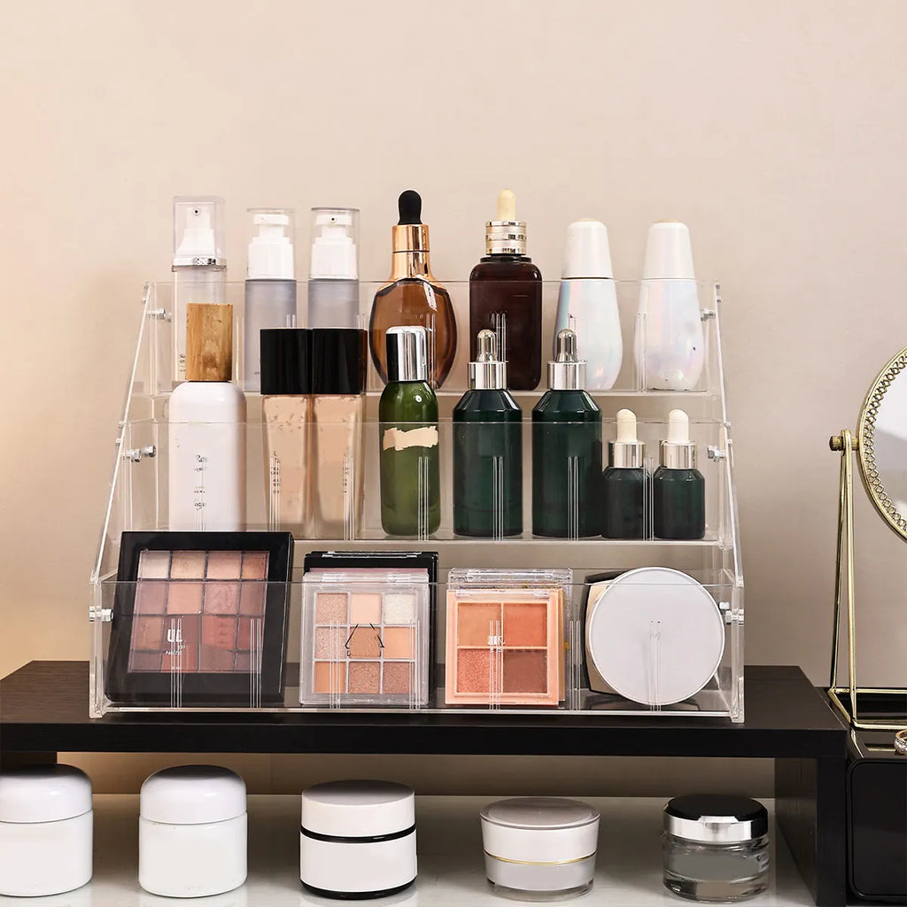 3-Layer Transparent Cosmetics Storage Rack, Perfume Display Rack, Multi-Function Ladder Display Rack Oasis Select
