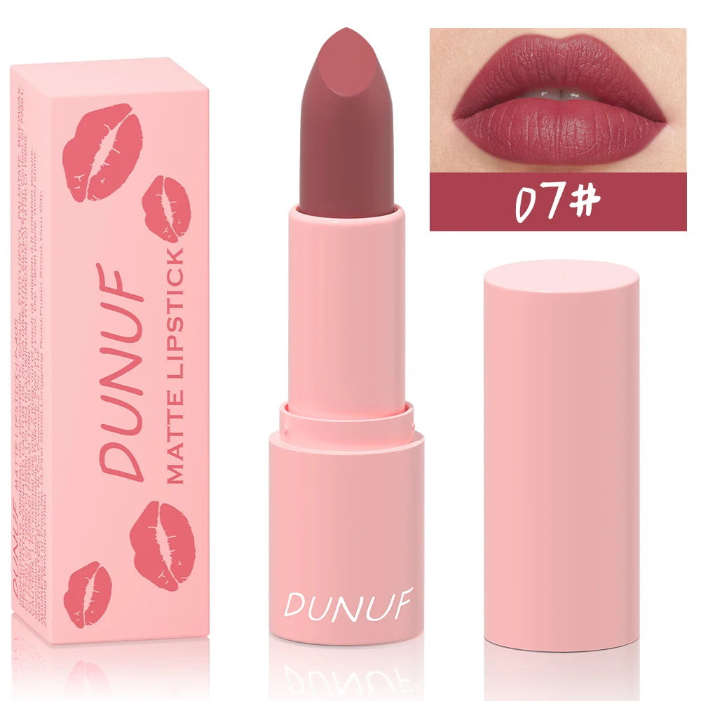 DUNUF 1 Pcs Matte Powder lipstick, Lasting 24 Hours Non-fading Waterproof Non-stick Easy to Color Lip Gloss Makeup Gift Oasis Select 07 Full Size