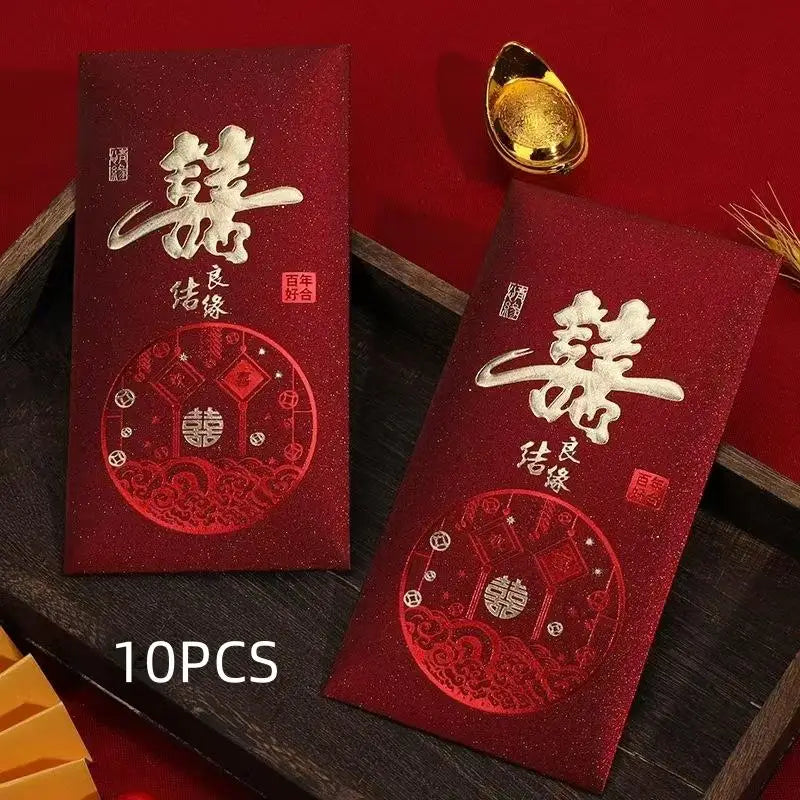 10Pcs/Pack Chinese Red Envelope Snake New Year Spring Festival Matte Hot Gold Red Bag Money Envelopes Red Packet Gift Envelope Oasis Select A1