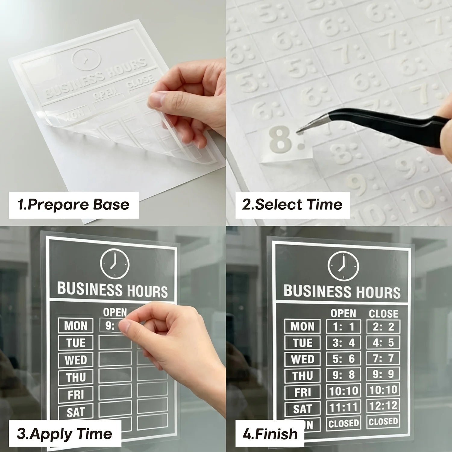 2 Sets Business Hours Window Decal, Clear UV Resistant Store Hours Sticker - Self-Adhesive Open Close Time Sign for Glass Door Oasis Select