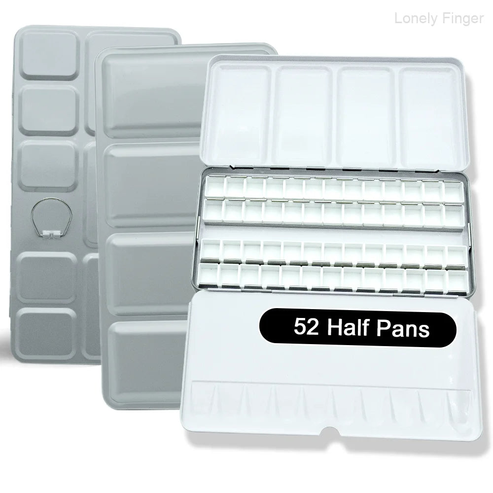 Empty Travel Watercolor Palette, Watercolor Tin Box Palette with 52/28 Plastic Grids Pans for Gouache, Studio & Outdoor Painting Oasis Select L Silver 52Pans