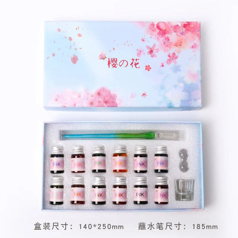 Romantic Sakura Glass Dip Pen Sakura Flower Series Multi piece Gift Box Gradient Color Set Oasis Select 11