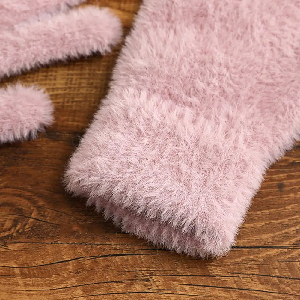 Fashion Winter Mink Velvet Five Finger Gloves Plush Warm Cold-proof Gloves Women Outdoors Cycling Solid Color Mittens Oasis Select