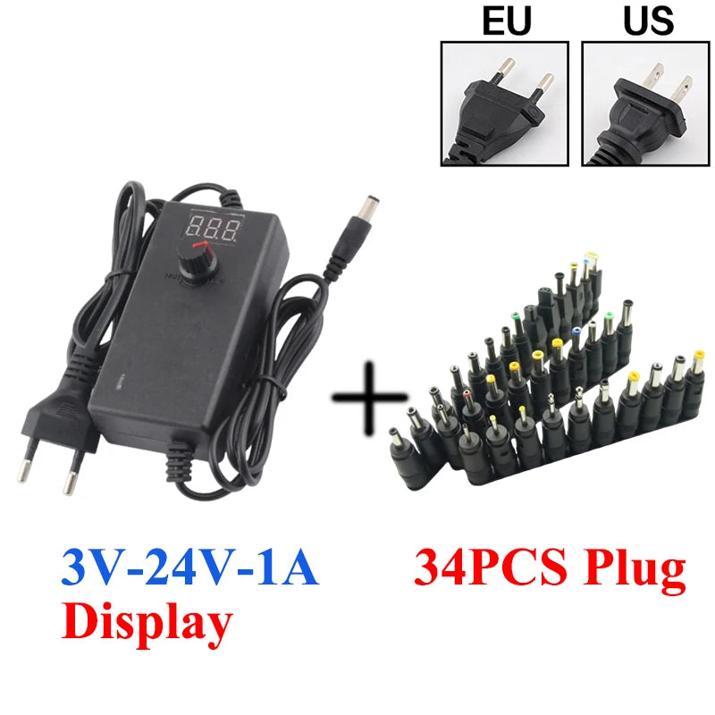 DC 3V-24V Adjustable Transformer AC 220V 110V TO DC 12V 24V 3V 9V 1A 2A 3A 5A 10A Transformers AC 220 110 V TO DC 12 24 3 9 V Oasis Select 1A Dis With 34PCS US Plug