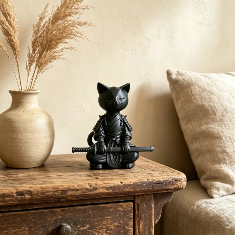 Samurai Cats Figurines Ornaments Japanese Warrior Cats Desktop Statues with Katana for Zen Home & Tea Room Feng Shui Decor Gifts Oasis Select