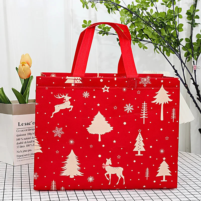 Christmas Snowman & Santa Non-Woven Gift Bag | Holiday Tote