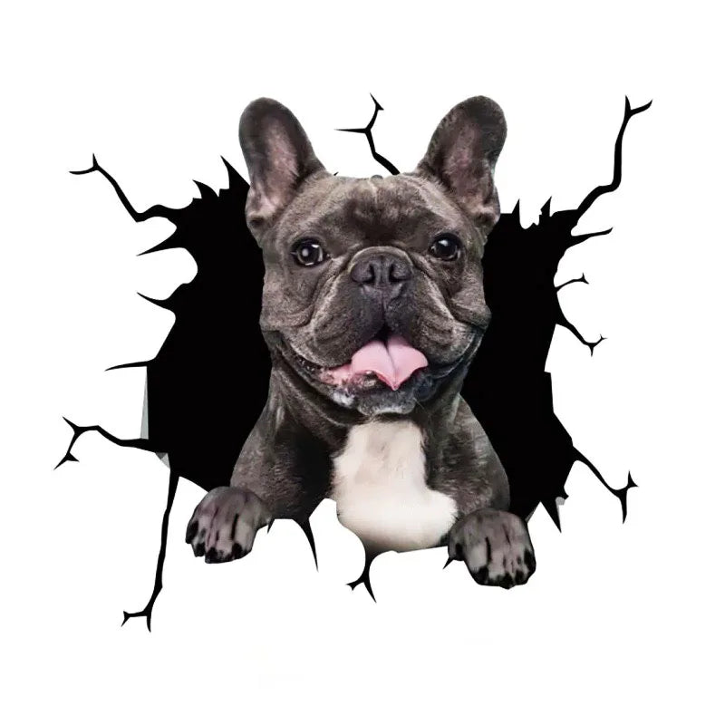 3D Dog Crack Wall Sticker – Waterproof PVC Funny Animal Decal