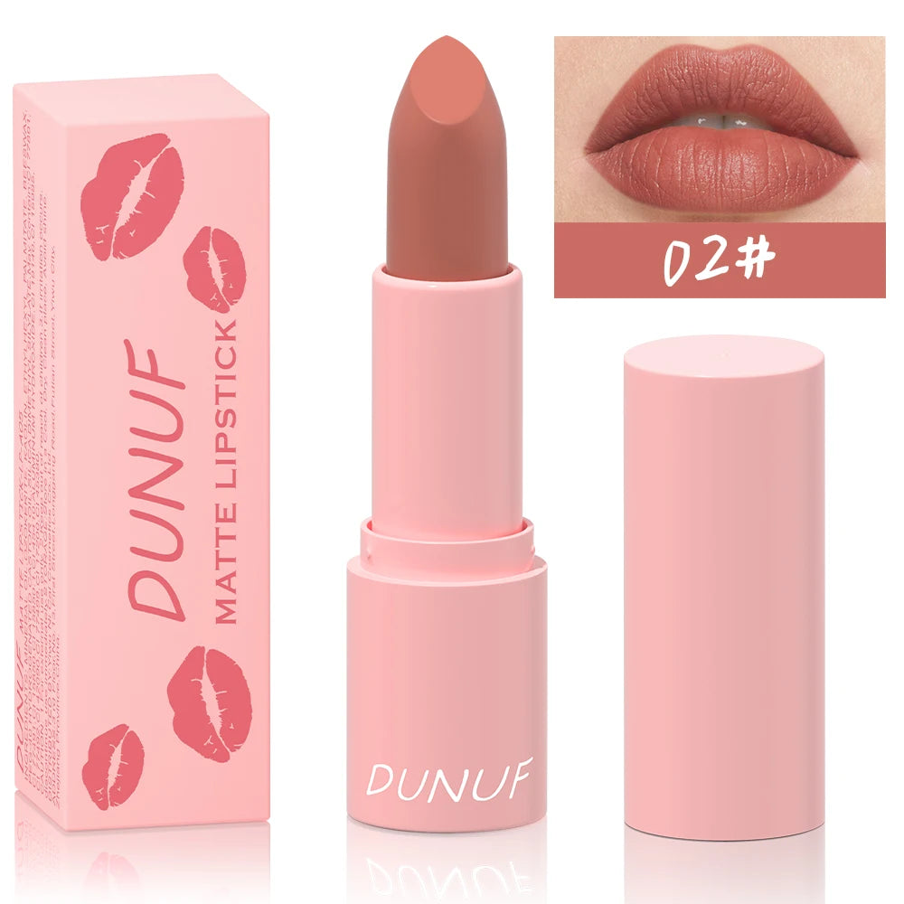 DUNUF 1 Pcs Matte Powder lipstick, Lasting 24 Hours Non-fading Waterproof Non-stick Easy to Color Lip Gloss Makeup Gift Oasis Select 02 Full Size