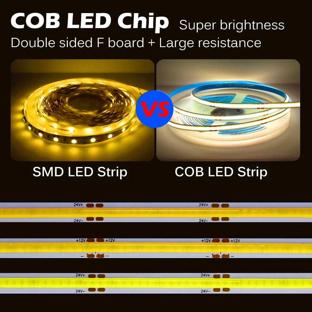 12V 24V COB Flexible Tape Diode LED Strip Lights 320LEDs/M 12V 0.5m 1m 2m 3m 4m 5m RA90 Not Waterproof Nature White Warm White Oasis Select