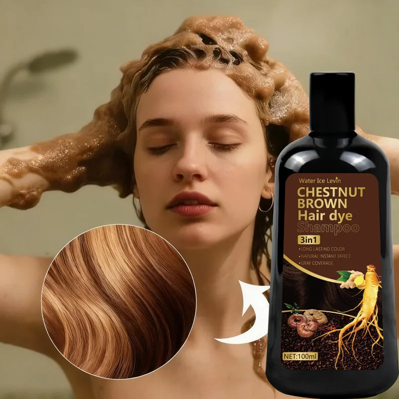 Water Ice Levin 3-in-1 Chestnut Brown Hair Dye Shampoo with Ginger & Ginseng for Instant Gray Coverage & Long-Lasting Color Oasis Select
