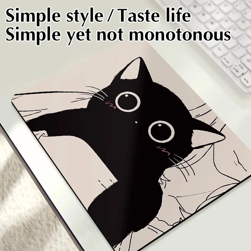Black Cat Mousepad Small Office Computer Desk Mat Table Keyboard Big Mouse Pad Laptop Cushion Non-slip Deskpad Home Decor Oasis Select