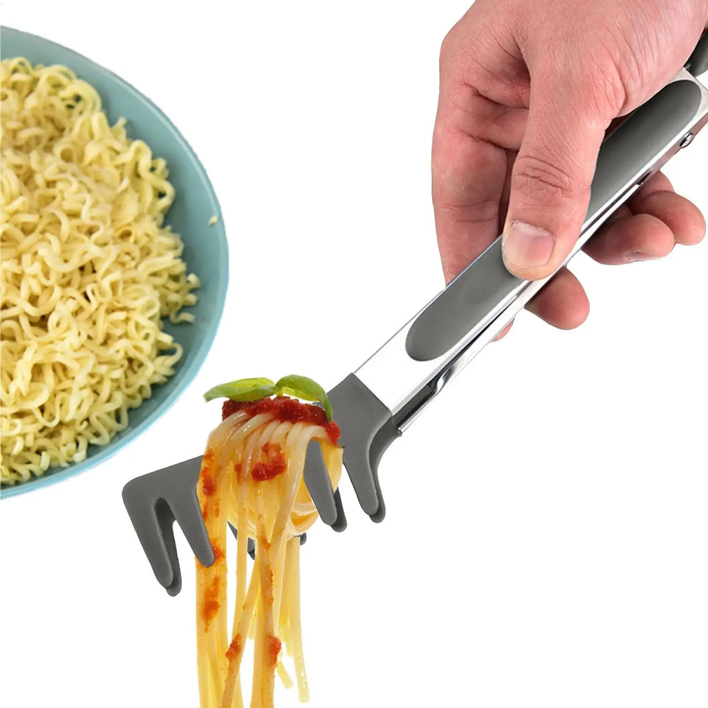 Pasta Tongs Silicone Tipped Tongs for Serving Food Pasta Server Non Slip Handle Spaghetti Server Cooking Tongs for Kitchen Oasis Select Gray