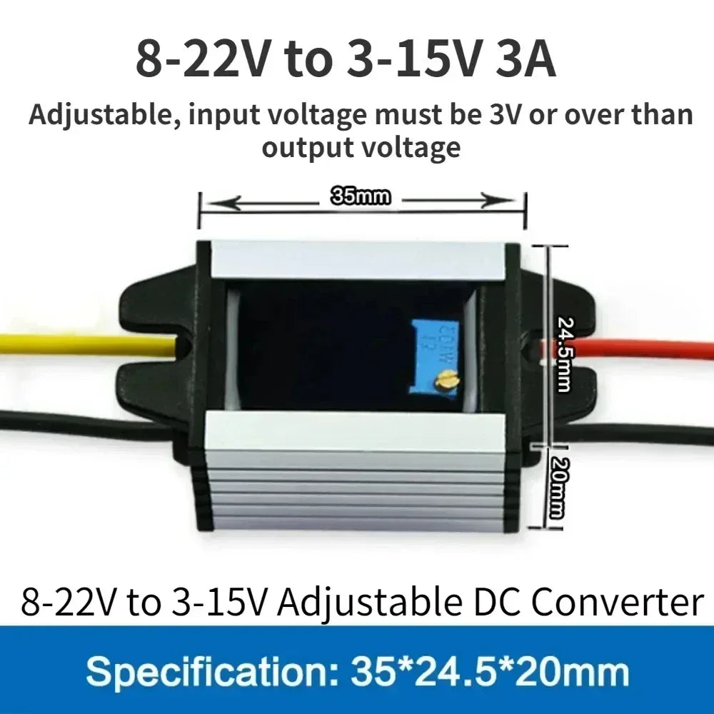 12V24V to 3.3V 3.7V 4.2V 5V 6V 7.5V 9V 3A Transformer Power Module Car DC Power Supply Step-Down Device RoHS Waterproof CE Oasis Select 8-22V to 3-15V 3A