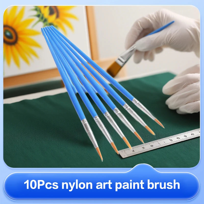10*Painting Brushes Set Art Round Flat Hair Nylon Hair Paint Brush for Oil Acrylic Watercolor Kids/Artists/Beginners/Students Oasis Select