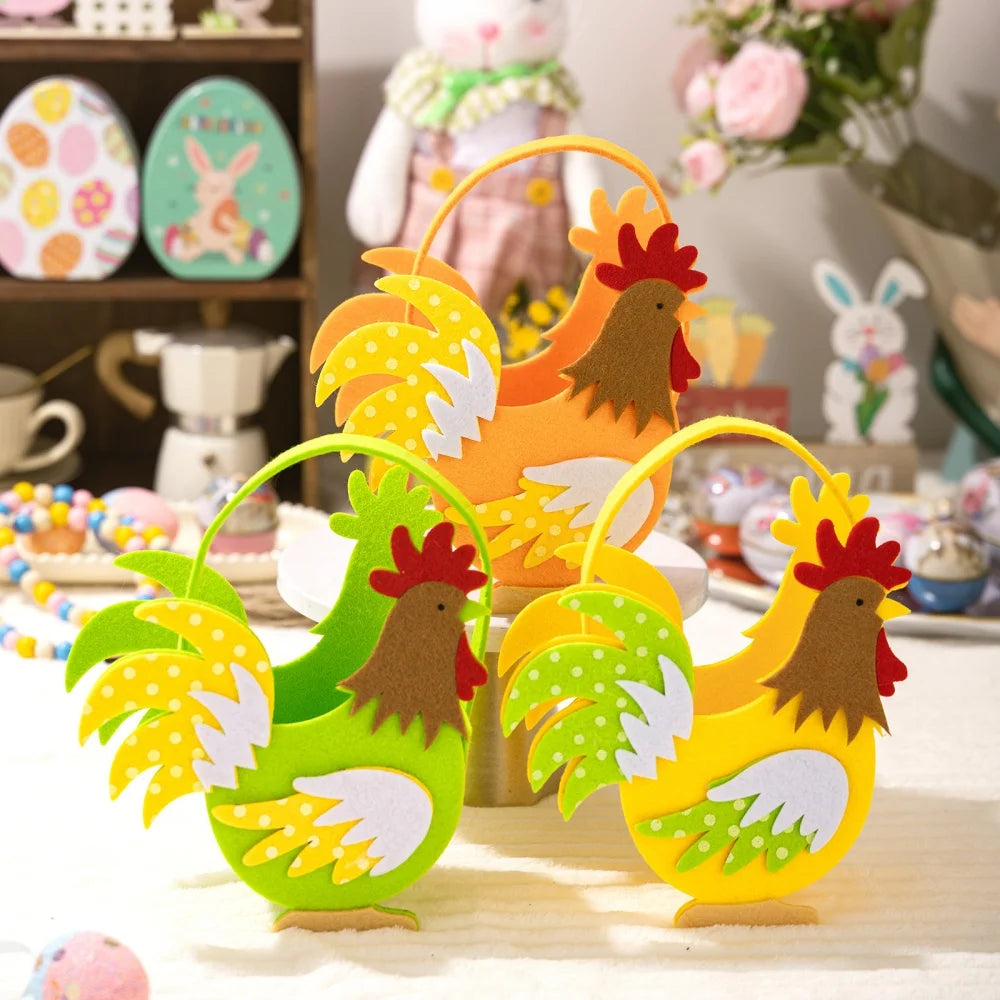 Easter Felt Rooster Tote Basket – Kids Egg Hunt Candy Bag