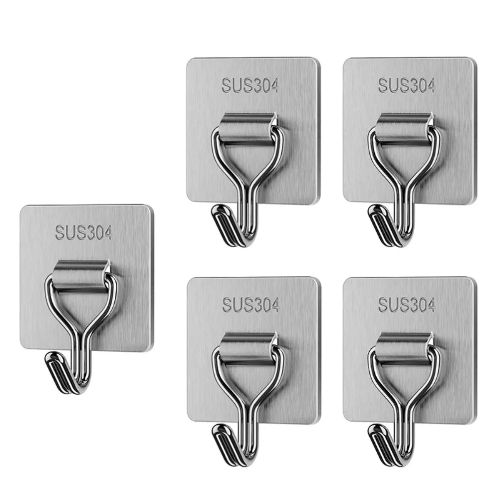5/8PCS Bear Shape Self-adhesive Hook Stainless Steel No Punching Door Behind Hook Strong Load-bearing Sticky Hook Home Oasis Select Square-5PCS