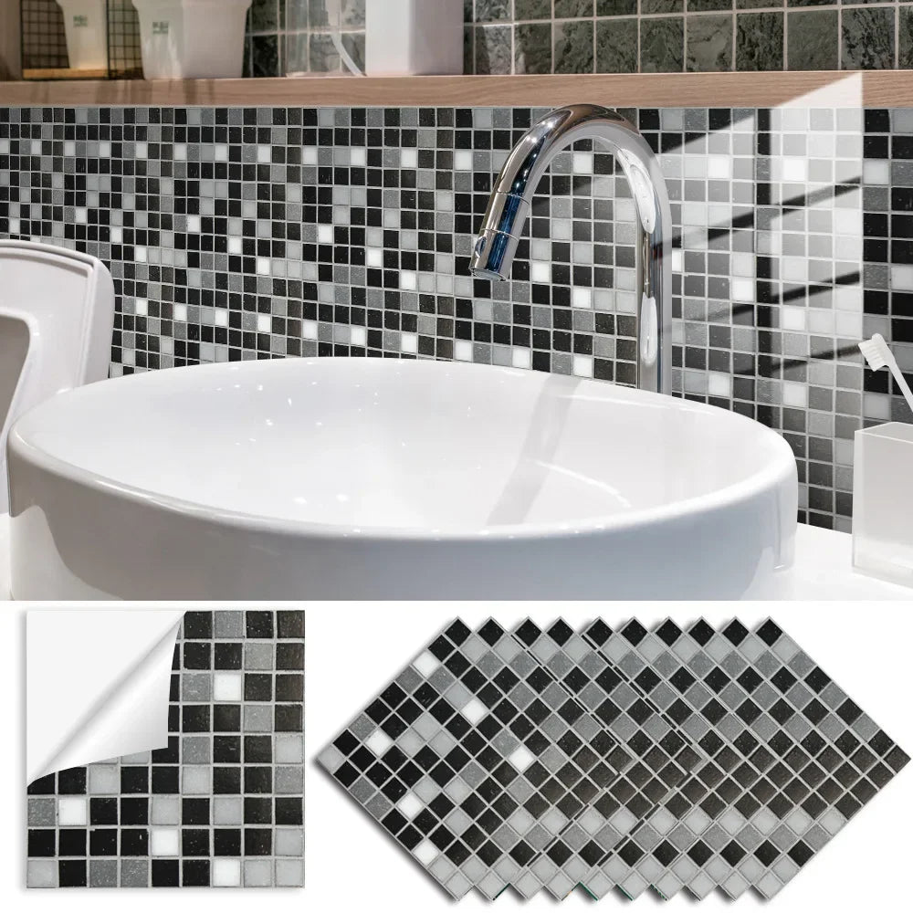 Grey Mosaic Pattern Home Decor Wall Stickers Kitchen Bathroom Refurbished Self-adhesive Paper Wall Decoration Oasis Select TS336 15x15cm-10 pieces