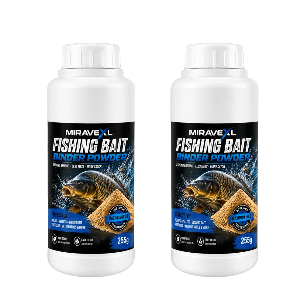 MIRAVEXL Fishing Bait Binder Powder255g Strong Binding Less Mess Maximum Catch Perfect for Boilies Pellets Ground Bait Particles Oasis Select 2 bottles