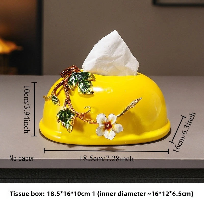 High End Ceramic Tissue Box Living Room Light Luxury Desktop Household Paper Drawer Box Study Decoration Ornament Oasis Select Yellow - Round